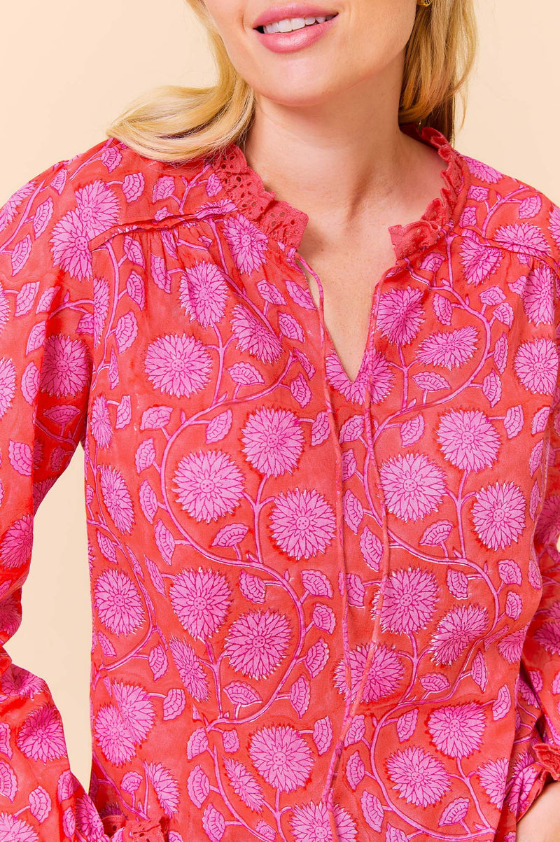 ASPIGA Rosie Block Print Blouse - Lotus Red Pink