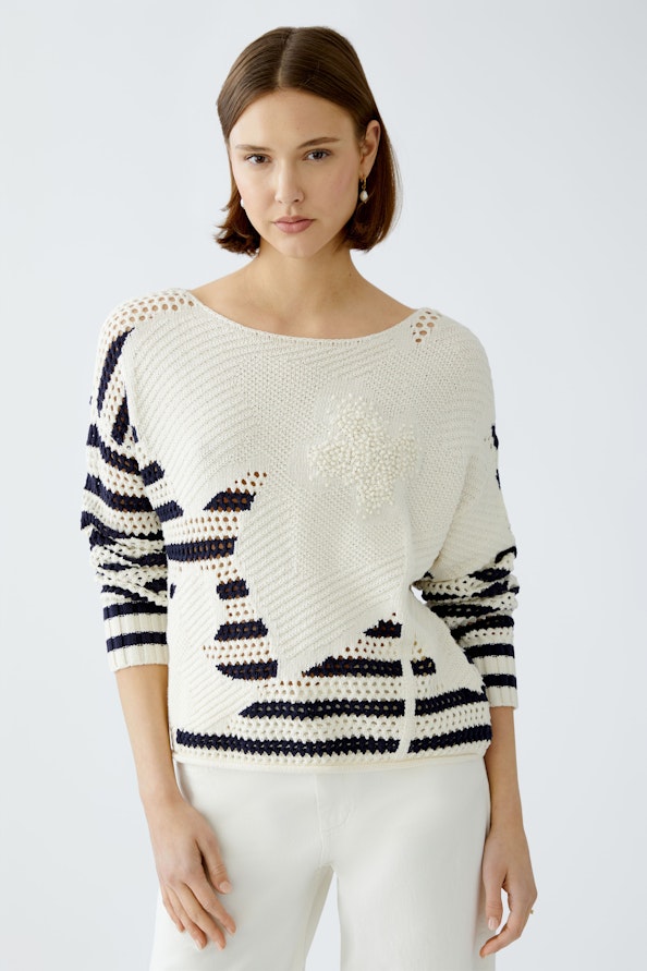 OUI 91958 Cotton Stripe Knit - White Blue