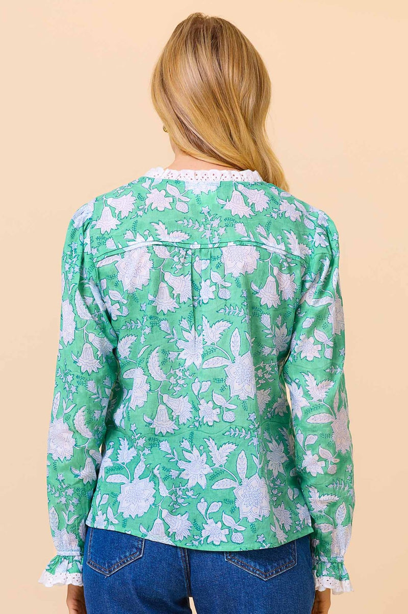 ASPIGA Rosie Block Print Blouse - Lotus Green Blue