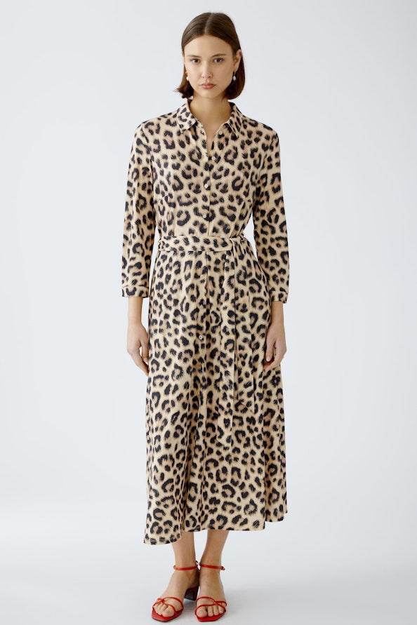 OUI 92524 Leopard Shirt Dress - Camel Grey