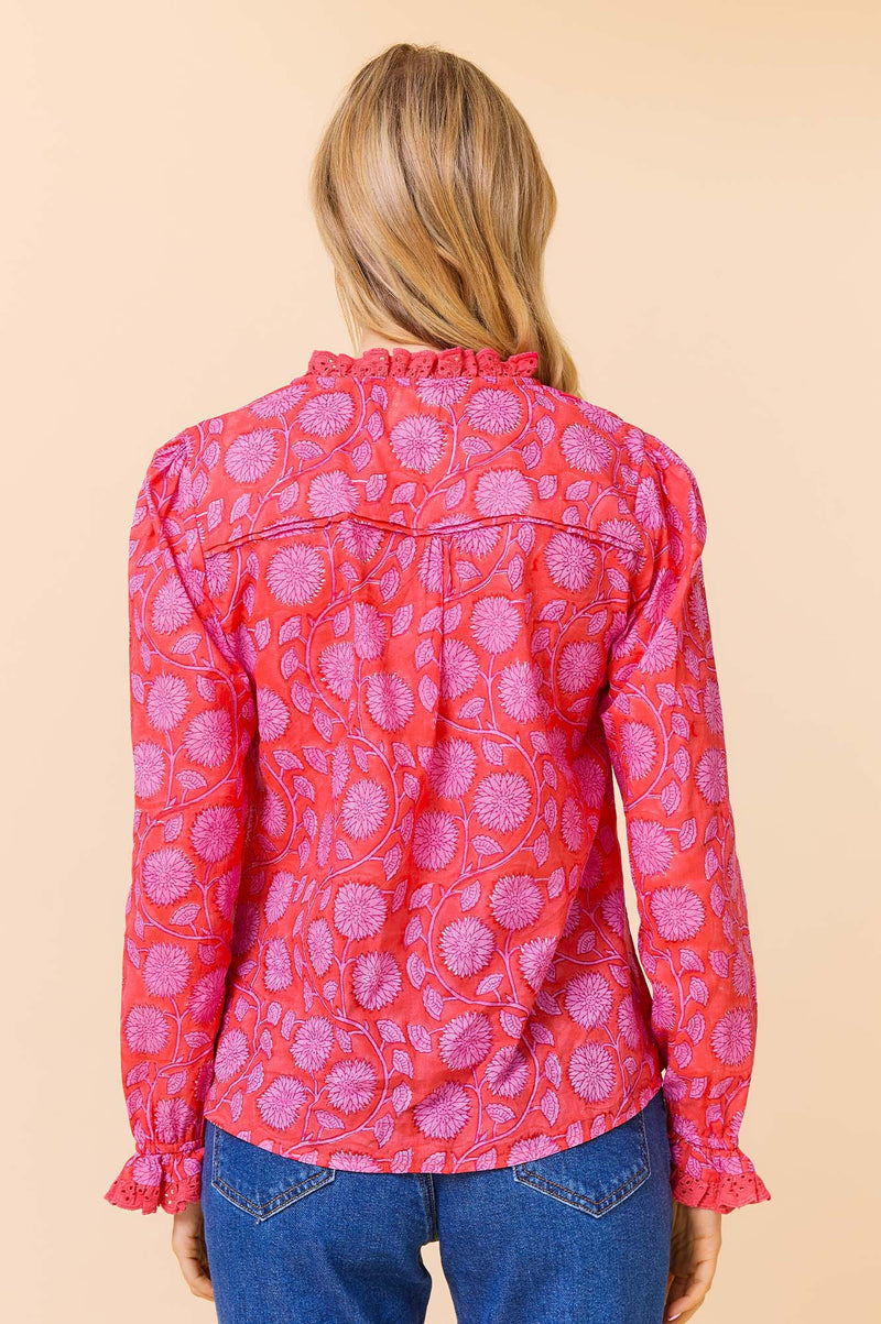 ASPIGA Rosie Block Print Blouse - Lotus Red Pink