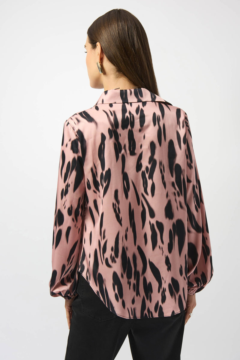 Jospeh Ribkoff 253059 Satin Animal Print Blouse - Pink Black