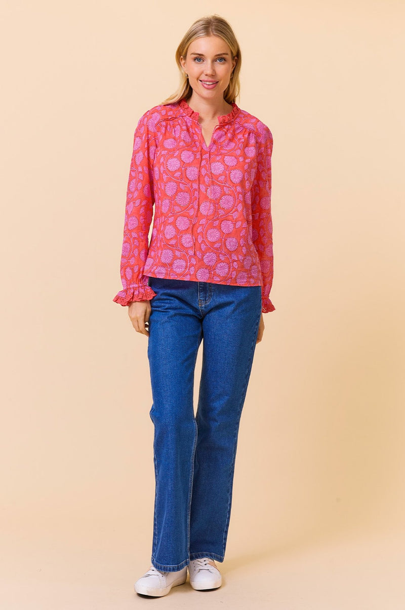 ASPIGA Rosie Block Print Blouse - Lotus Red Pink