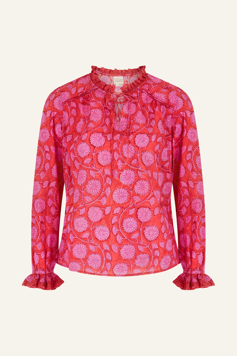 ASPIGA Rosie Block Print Blouse - Lotus Red Pink