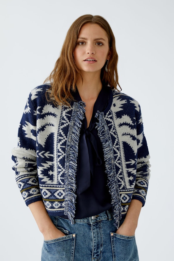 OUI 94140 Western Cardigan - Dark Blue White