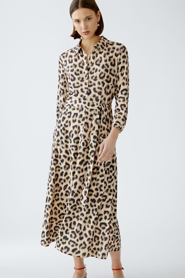 OUI 92524 Leopard Shirt Dress - Camel Grey