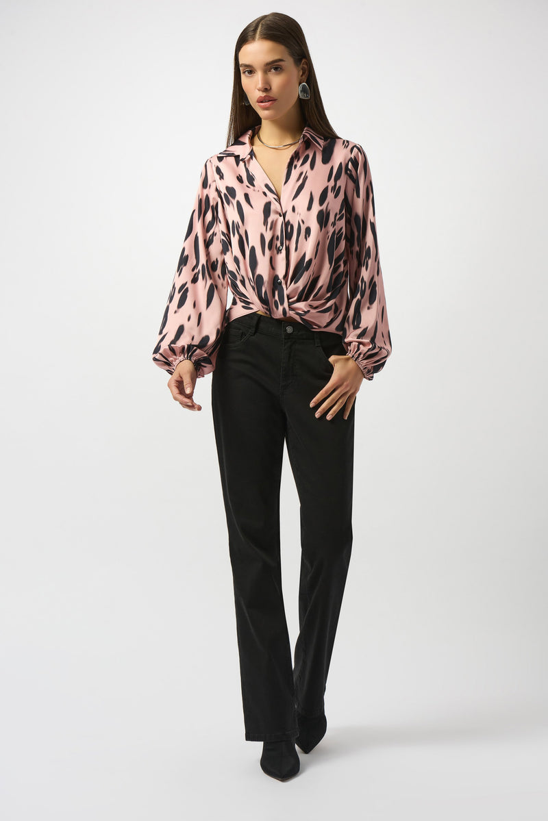 Jospeh Ribkoff 253059 Satin Animal Print Blouse - Pink Black