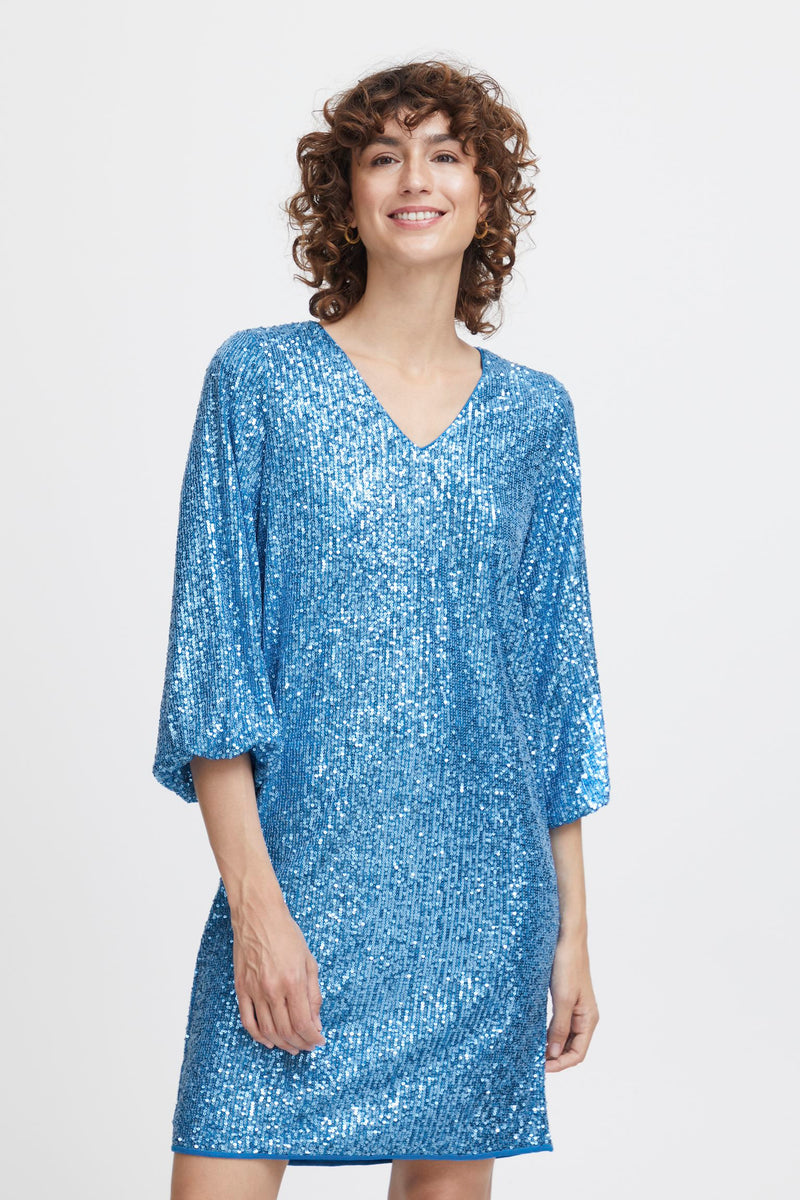 BY SOLIA V Neck Sequin Dress - Swedish Blue