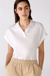 OUI 75888 Linen Blouse Polo Collar Tee Shirt - Optic White