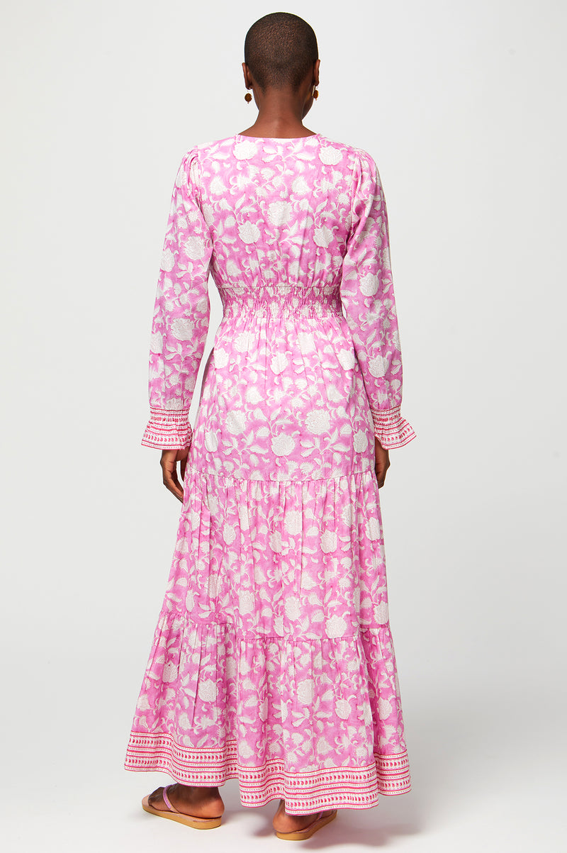 ASPIGA Billie Cotton Maxi Dress - Ornate Flower Pink White