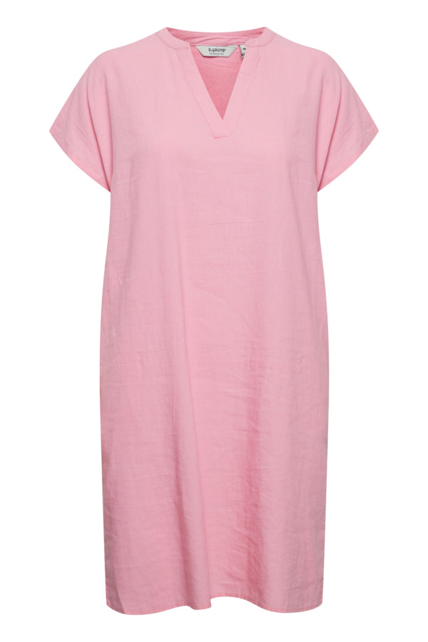 BY FALAKKA Linen Mix V Neck Short Dress - Begonia Pink