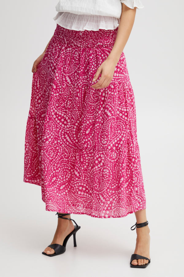 BY IMILLA Long Woven Cotton Skirt - Raspberry Rose