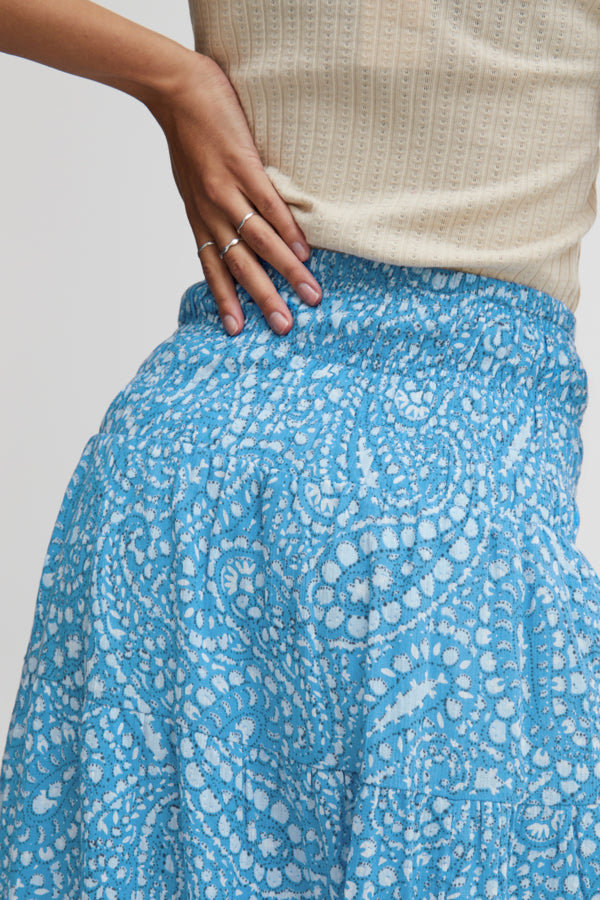 BY IMILLA Long Woven Cotton Skirt - Ibiza Blue Mix