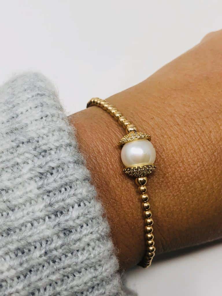 ICANDI ROCKS Solo CZ and Pearl Ball Bracelet- Gold