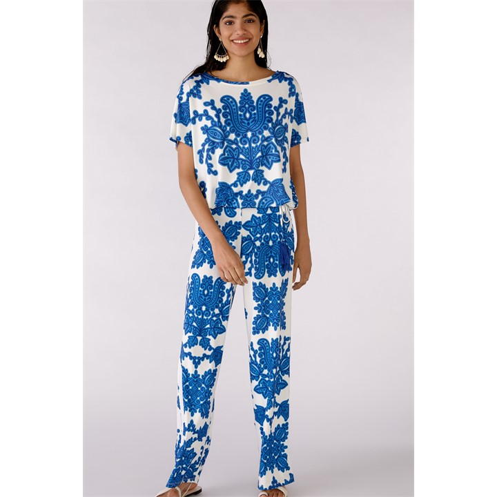 OUI Printed Trousers - Blue & White