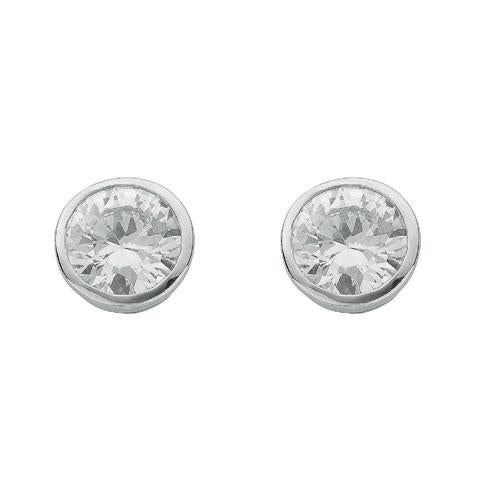 SWAN Boutique Rhodium Plated Silver 6mm Rubover Solitaire Stud Earrings