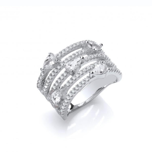 SWAN Boutique Rhodium Plated 5 Row Ring