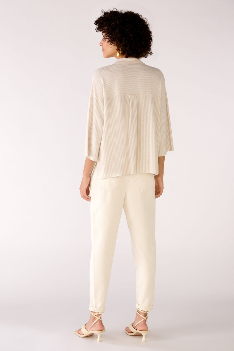 OUI 78327 Knitted Shirt Blouse Stripes - Stone White