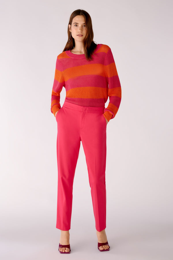 OUI 78381 Linen Block Stripe Sweater - Pink Orange