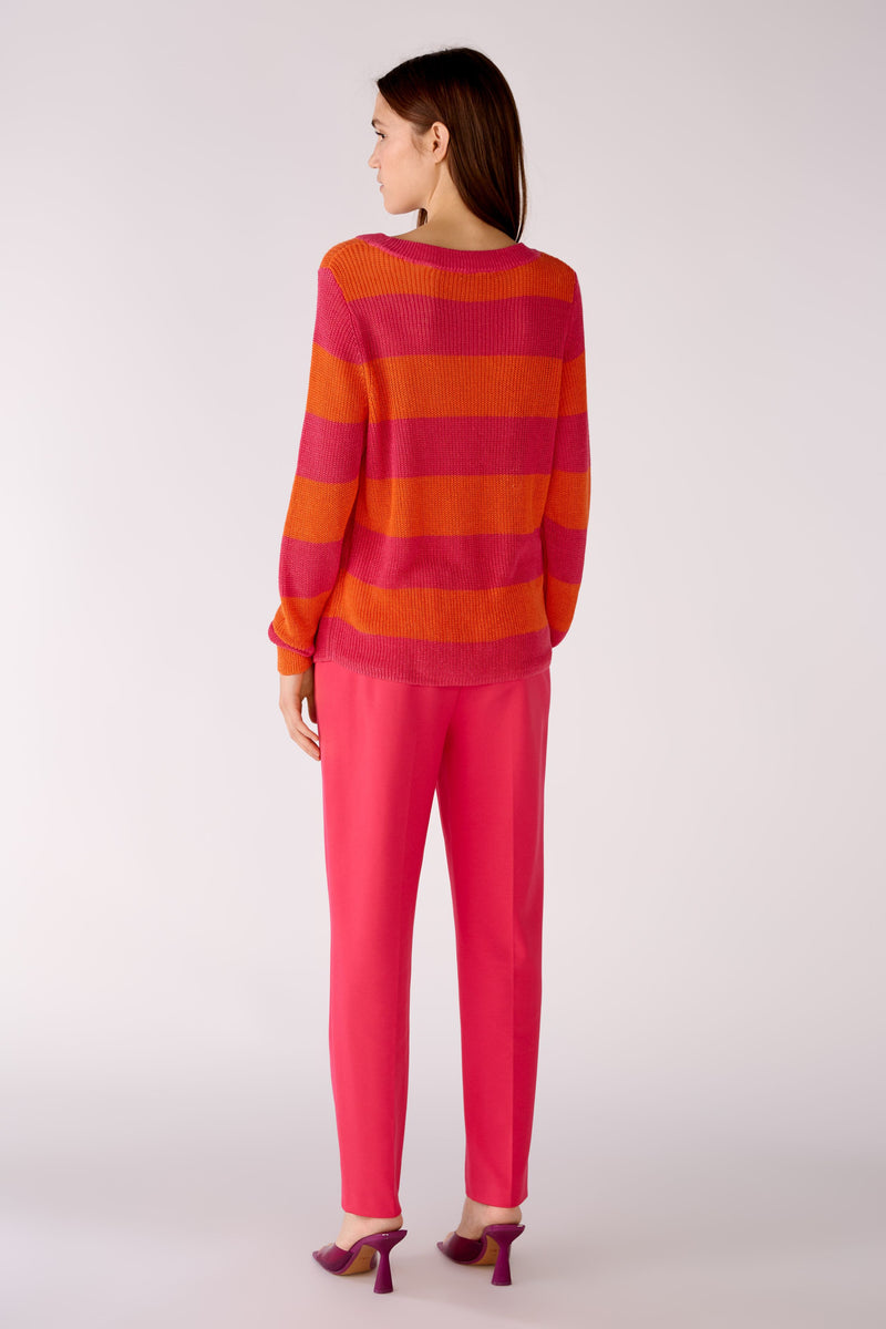 OUI 78381 Linen Block Stripe Sweater - Pink Orange