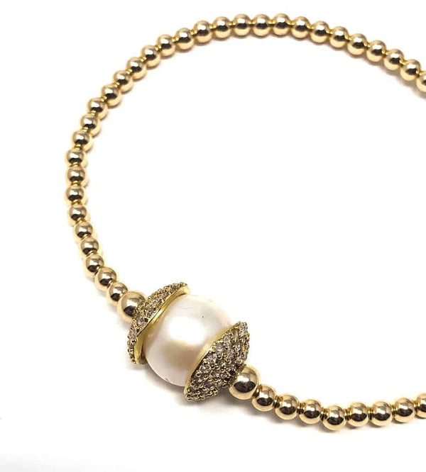 ICANDI ROCKS Solo CZ and Pearl Ball Bracelet- Gold