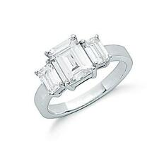 SWAN Boutique Rhodium Plated Silver Emerald Cut Trilogy Ring