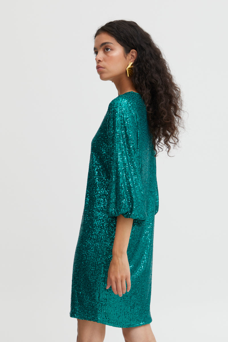 BY SOLIA V Neck Sequin Dress - Ultramarine Green